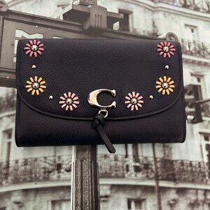 Coach 2626 Remi Chain Crossbody With Whipstitch Daisy Applique In Silver/Midnigh